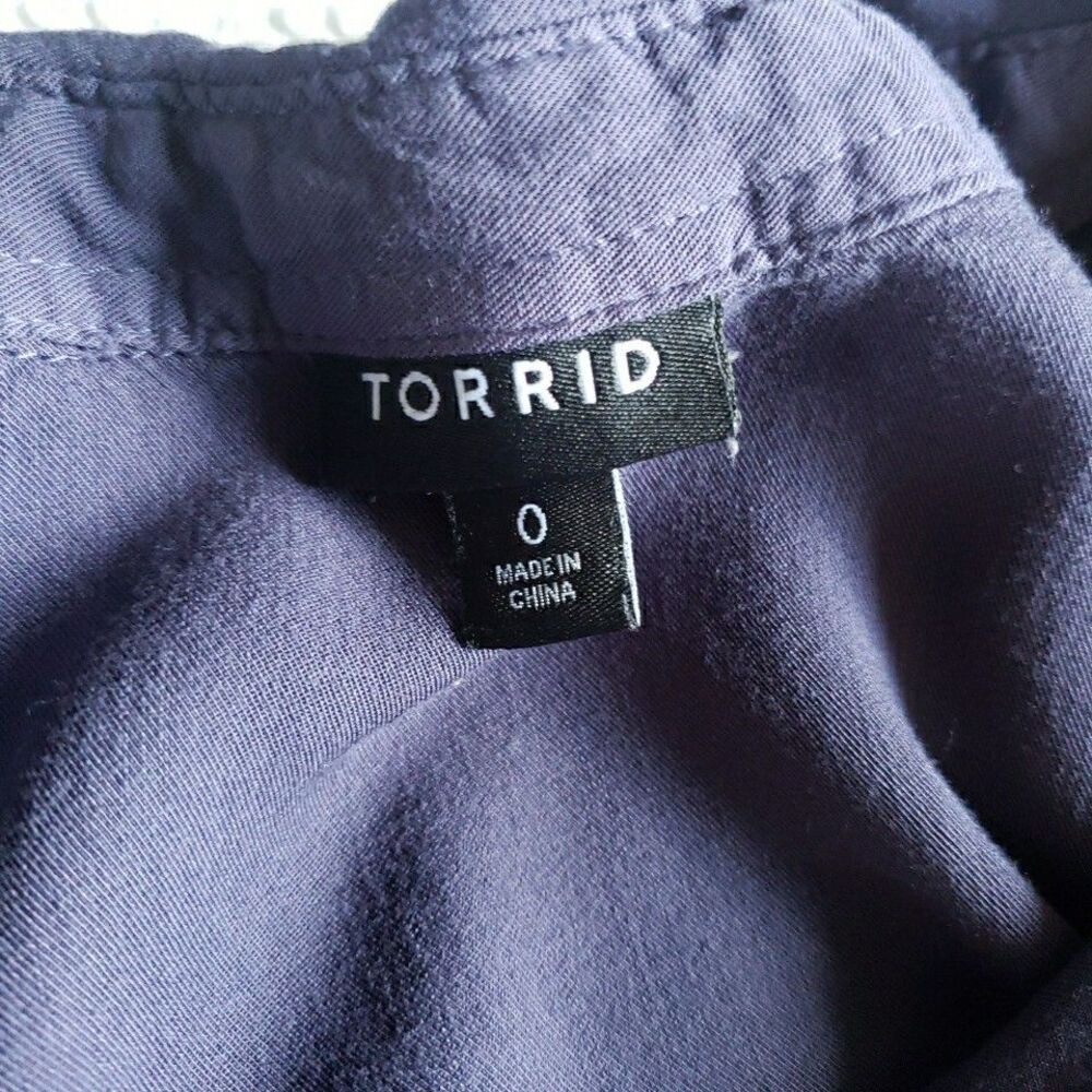 Torrid Navy Blue Challis Babydoll Blouse 0 XL 1X Long Sleeve Button Split Neck - Picture 5 of 10